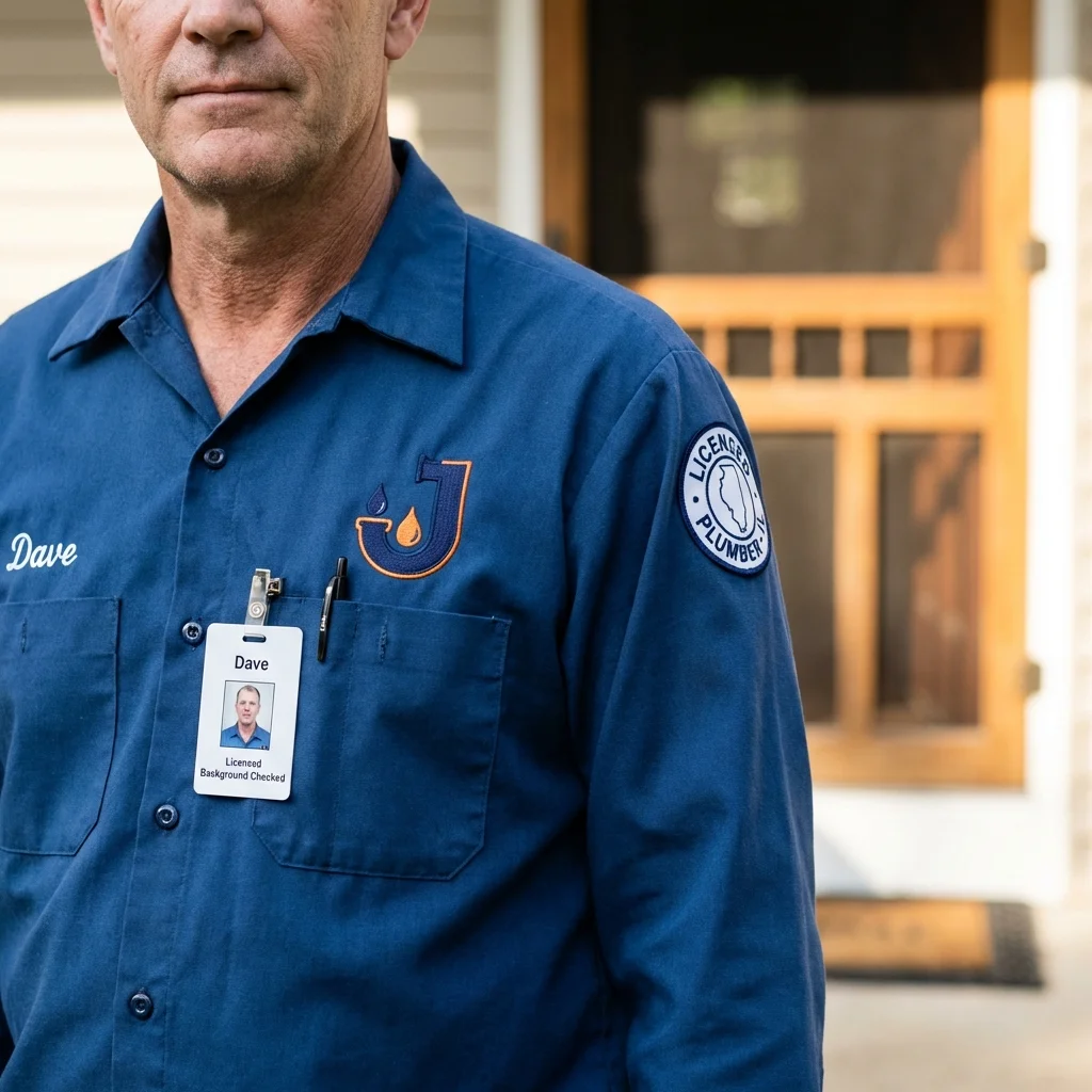 Licensed plumber showing ID badge in Leverett, MA