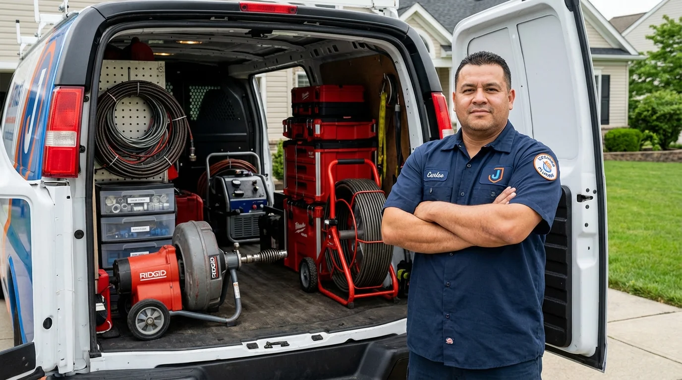 Professional drain cleaning equipment and Johns Plumbing LLC plumber in Leverett