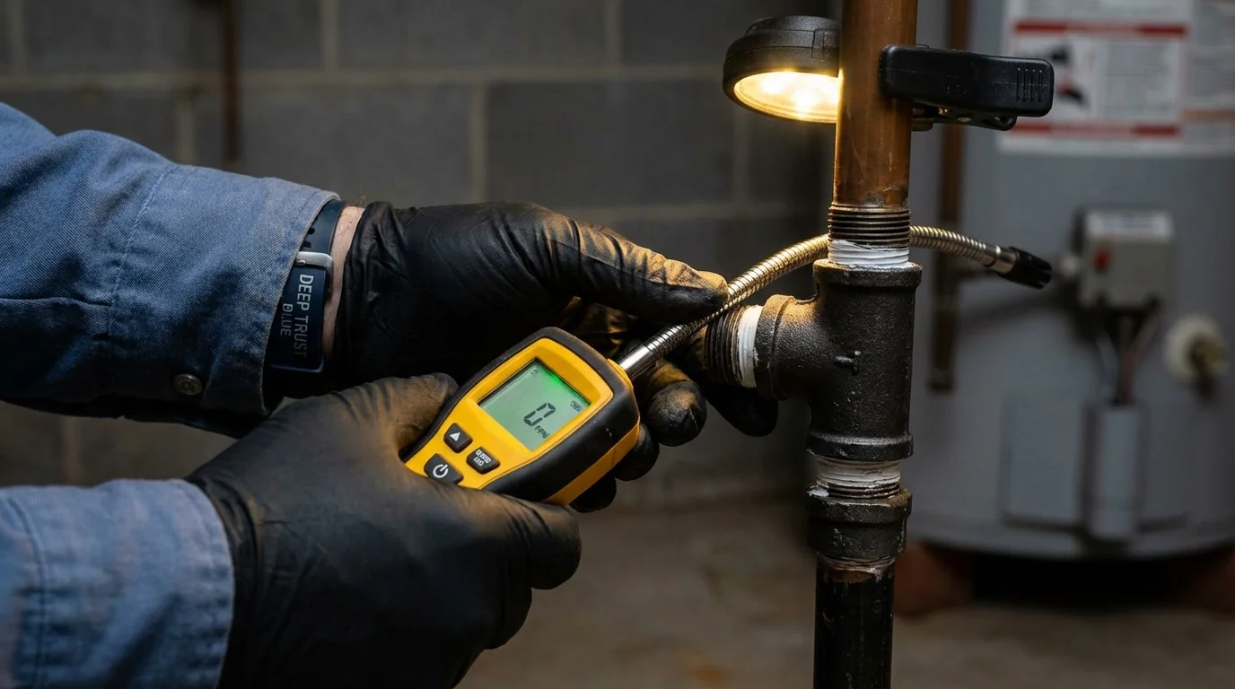 Gas leak detection with electronic sniffer by Johns Plumbing LLC in Leverett