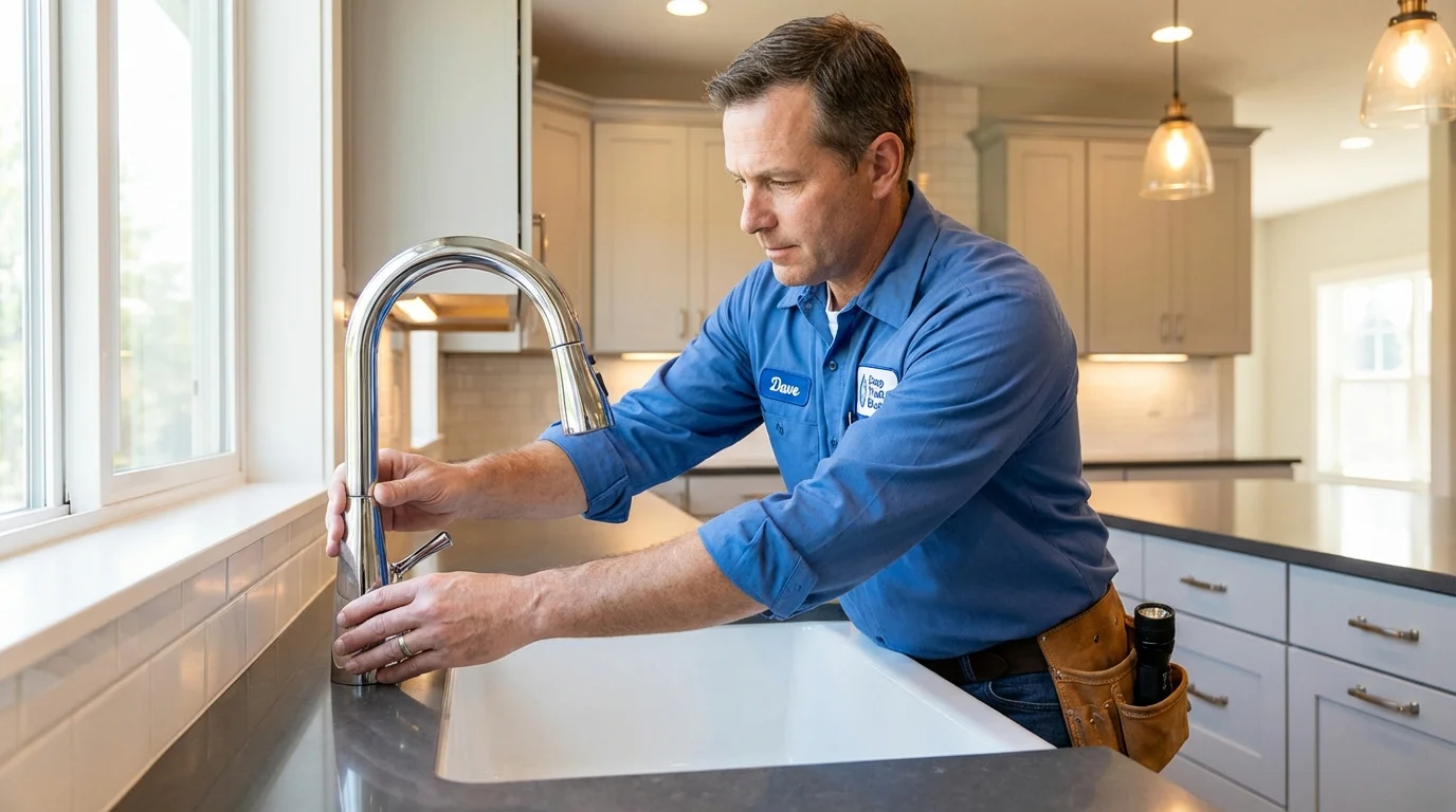 Kitchen faucet installation by Johns Plumbing LLC in Leverett