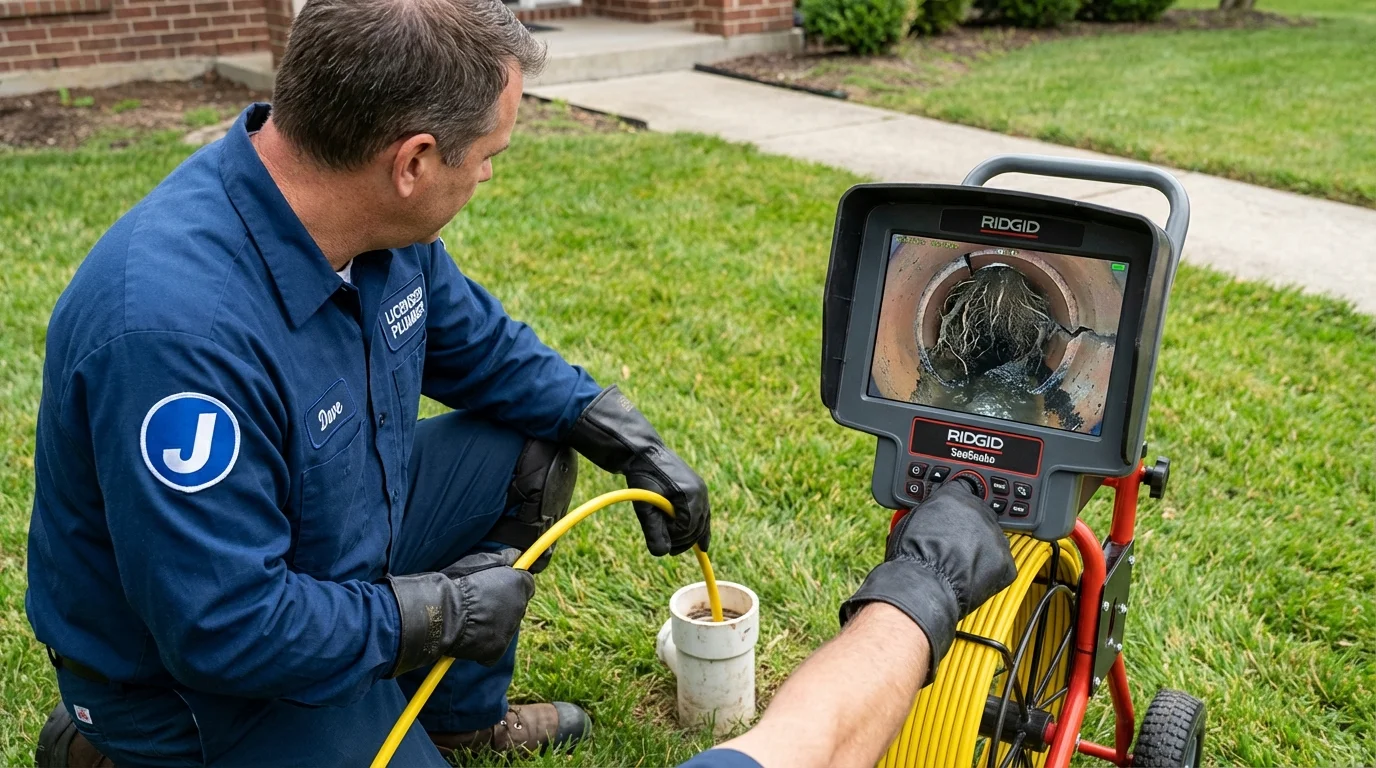 Sewer camera inspection being performed by Johns Plumbing LLC in Leverett